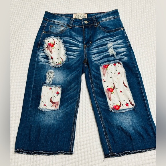 L & B COWSKULL BOYFRIEND BERMUDA SHORTS MID DARK RELAXED FIT BOYFRIEND SZ4 - Picture 1 of 11